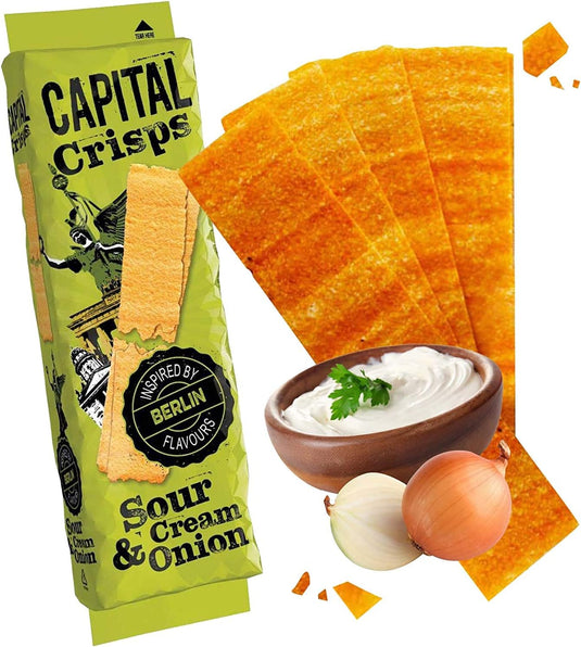 Capital Crisps Pack of 10 x 75g - Elongated Crisps. Multipack Crisps, Vegetarian Snacks, Healthy Snack (Berlin Sour Cream & Onion)
