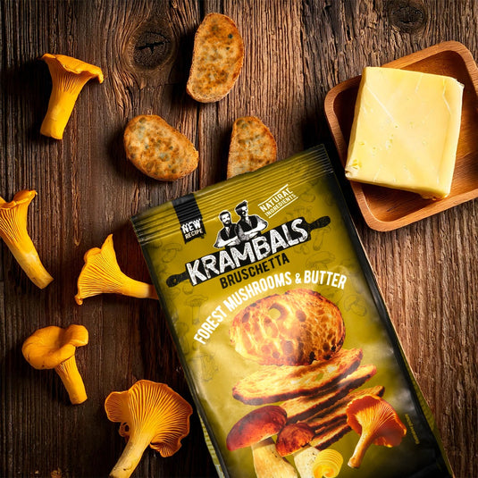 KRAMBALS Bruschetta Forest Mushrooms & Butter Crisps 70g - Baked Crisps Bruschetta Bread Snacks Palm Oil Free Cheese Snack Box