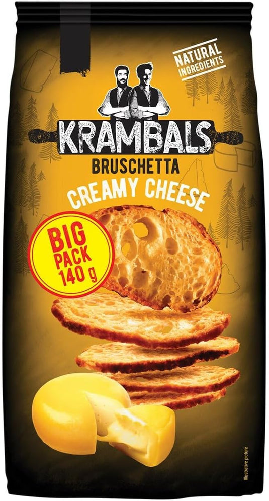 KRAMBALS Bruschetta Creamy Cheese Crisps 140g - Baked Crisps Bruschetta Bread Snacks Palm Oil Free Cheese Snack Box