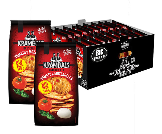 KRAMBALS Bruschetta Tomato & Mozzarella Crisps 140g - Baked Crisps Bruschetta Bread Snacks Palm Oil Free Cheese Snack Box