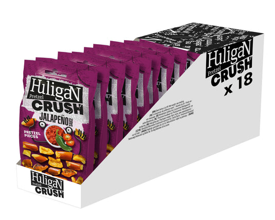 Huligan Pretzels Crush Jalepenos 65G - Baked Pretzel Thins Savoury Snacks Bulk Healthy Vegetarian Snack Box