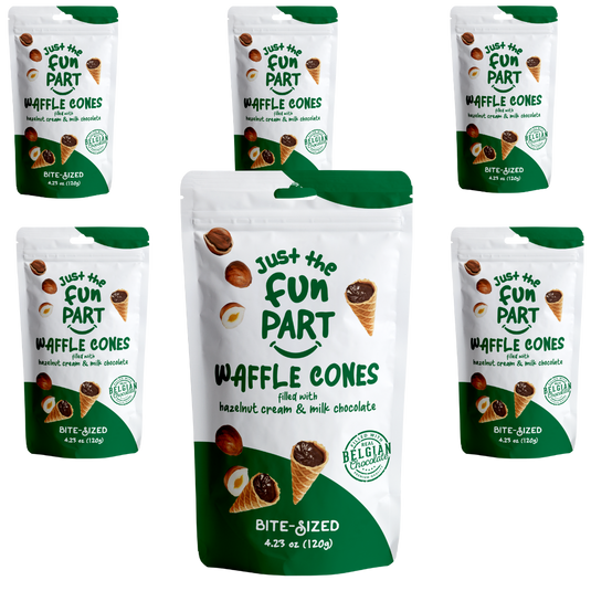 Just The Fun Part Hazelnut Cream & Milk Chocolate Waffle Cones with Premium Belgian Chocolate 120g - Chocolate Filled Bite Sized Crispy Mini Waffles