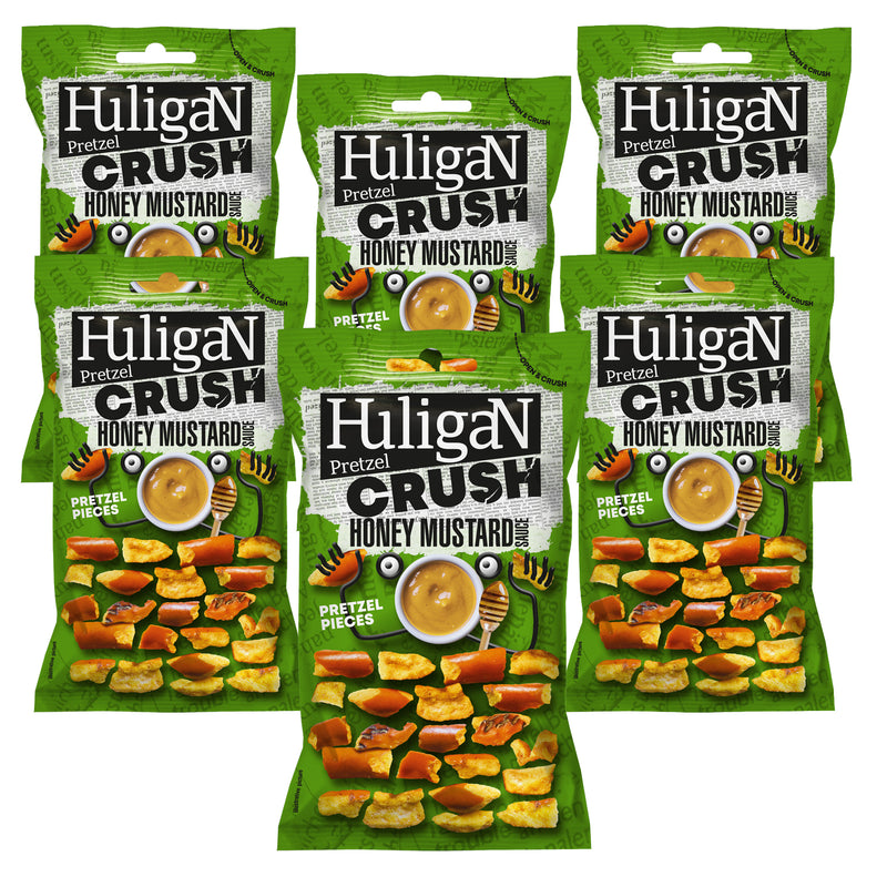 Load image into Gallery viewer, Huligan Pretzels Crush Honey Mustard 65G - Baked Pretzel Thins Savoury Snacks Bulk Healthy Vegetarian Snack Box
