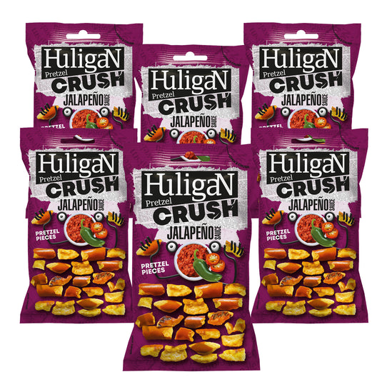 Huligan Pretzels Crush Jalepenos 65G - Baked Pretzel Thins Savoury Snacks Bulk Healthy Vegetarian Snack Box