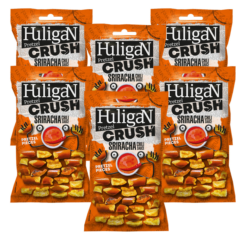 Load image into Gallery viewer, Huligan Pretzels Crush Sriracha Sauce 65G - Baked Pretzel Thins Savoury Snacks Bulk Healthy Vegetarian Snack Box
