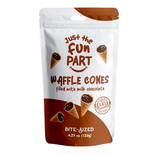 Just The Fun Part Milk Chocolate Waffle Cones with Premium Belgian Chocolate 120g - Chocolate Filled Bite Sized Crispy Mini Waffles