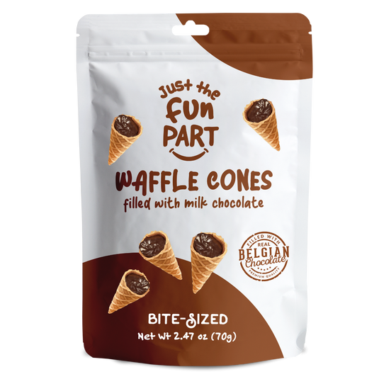 Just The Fun Part Milk Chocolate Waffle Cones with Premium Belgian Chocolate 70g - Chocolate Filled Bite Sized Crispy Mini Waffles