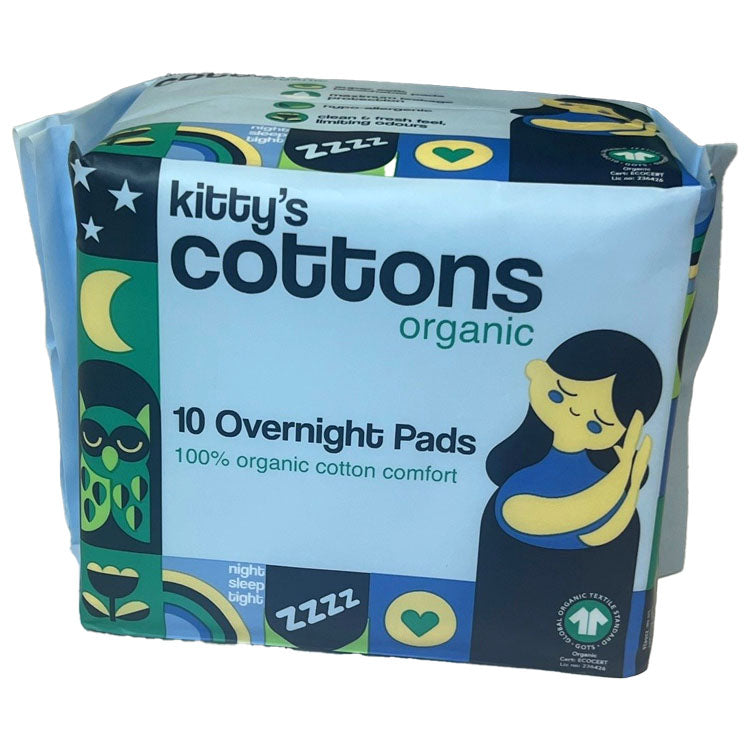 Load image into Gallery viewer, Kitty&#39;s Cottons Organic Overnight Sanitary Pads with 2 set of Wings Heavy Flow Pack of 10
