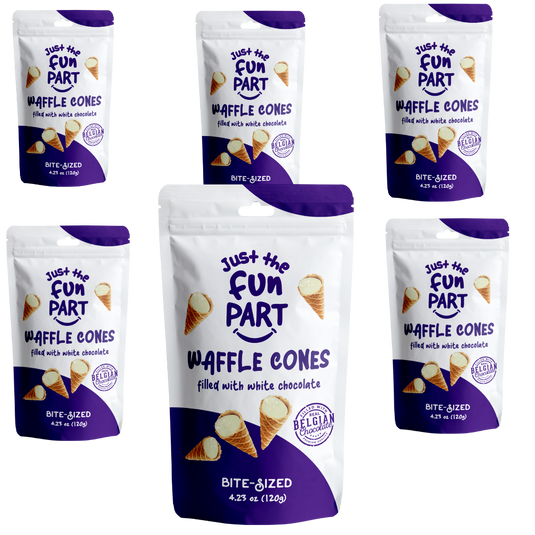 Just The Fun Part White Chocolate Waffle Cones with Premium Belgian Chocolate 120g - Chocolate Filled Bite Sized Crispy Mini Waffles