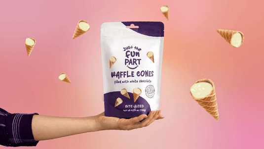 Just The Fun Part White Chocolate Waffle Cones with Premium Belgian Chocolate 120g - Chocolate Filled Bite Sized Crispy Mini Waffles