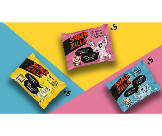 Snackzilla Soft-Baked Oat Cookies – Mixed Bundle | Raspberry | Chocolate | Golden Syrup