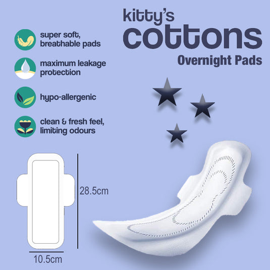 Kitty's Cottons Organic Overnight Sanitary Pads with 2 set of Wings Heavy Flow Pack of 10