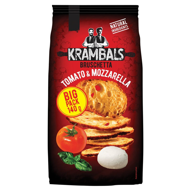 Load image into Gallery viewer, KRAMBALS Bruschetta Tomato &amp; Mozzarella Crisps 140g - Baked Crisps Bruschetta Bread Snacks Palm Oil Free Cheese Snack Box
