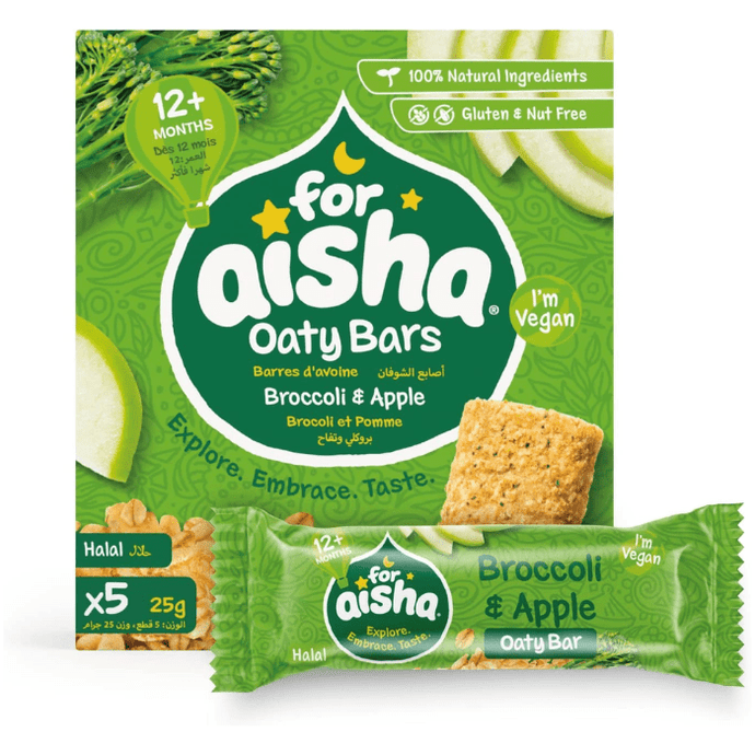 For Aisha Broccoli & Apple Halal & Vegan Oaty Snack Bars 125g